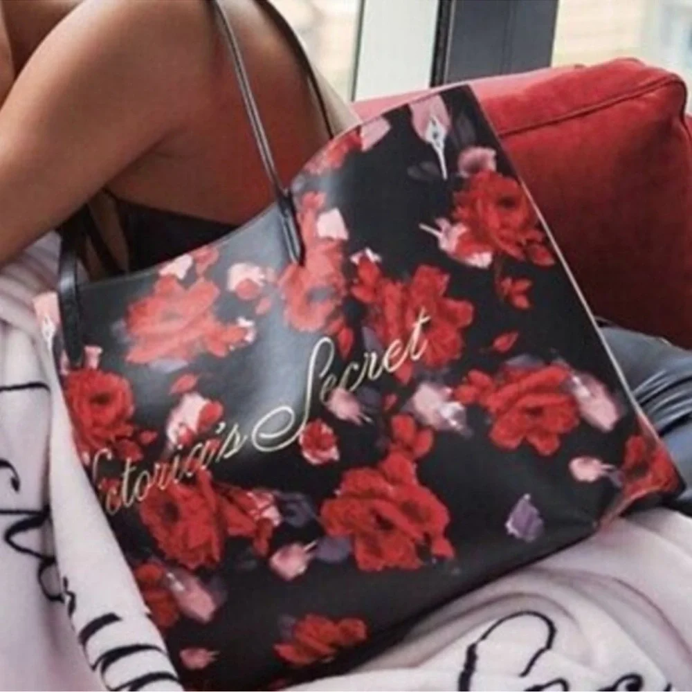 ❤️🖤NWT-Victoria's Secret Limited Edition 2019 Large Red Floral Rose Tote Bag🖤